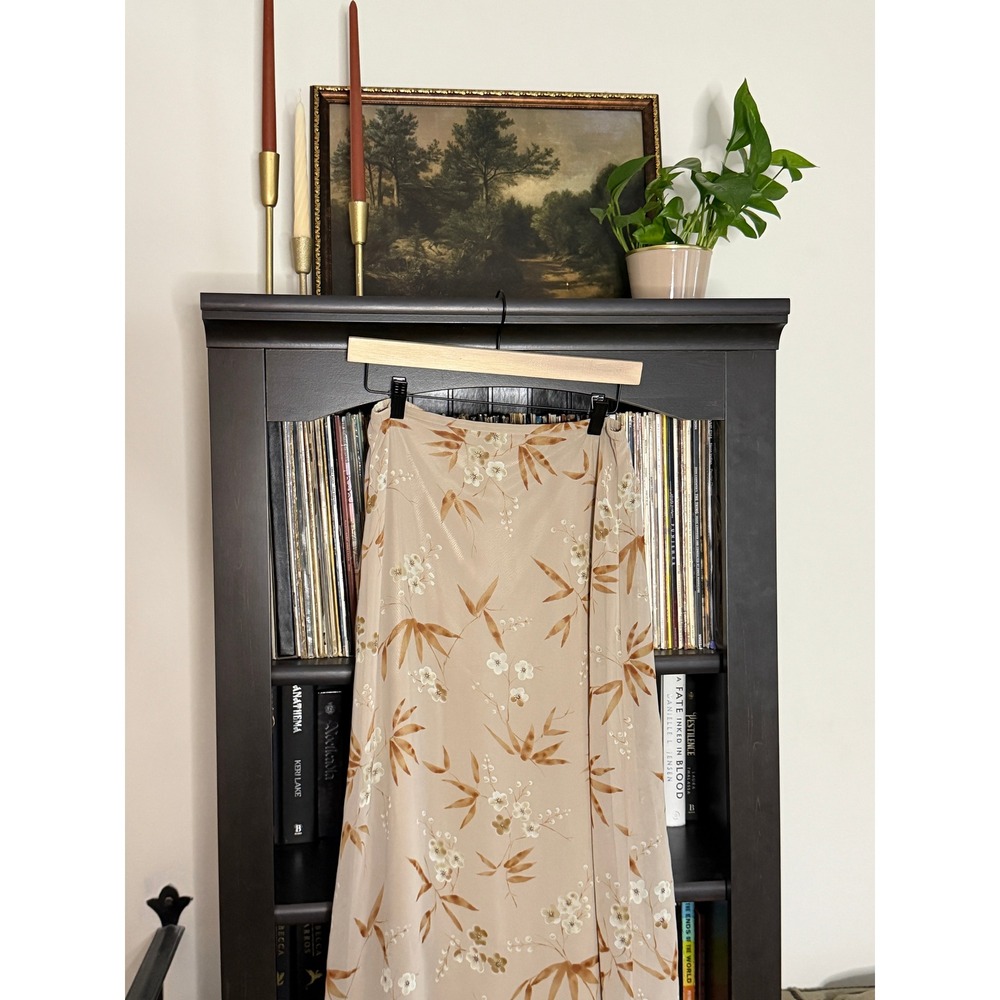 Express Vintage Floral Bamboo Midi Skirt 1/2 Beige Chiffon Y2K Boho